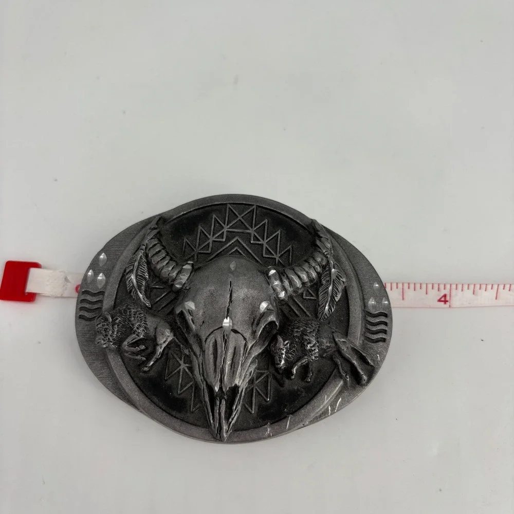 VTG 1992 Siskiyou Belt Buckle Mens Silver Steer Skull Buffalo USA Made M-8